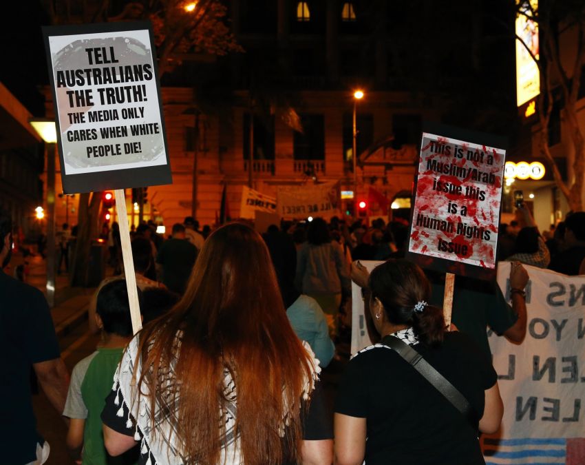 Tell Australians the truth: The media only cares when white people die. Placard at Meanjin/Brisbane rally on October 13. Tell Australians the truth: The media only cares when white people die. Placard at Meanjin/Brisbane rally on October 13.
