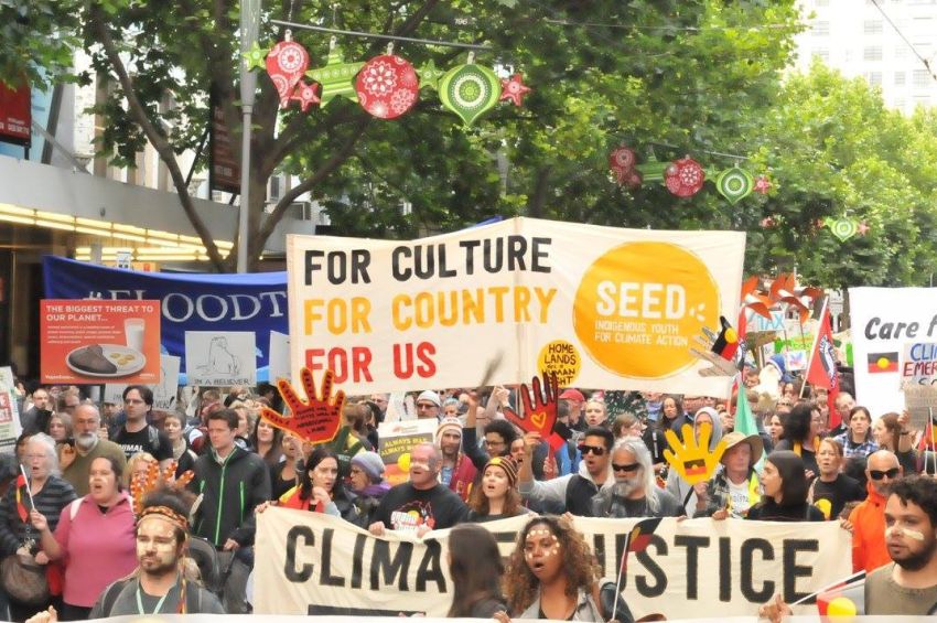 For Culture For Country For Us - SEED banner at People's Climate March, Melbourne 27 November 2015.