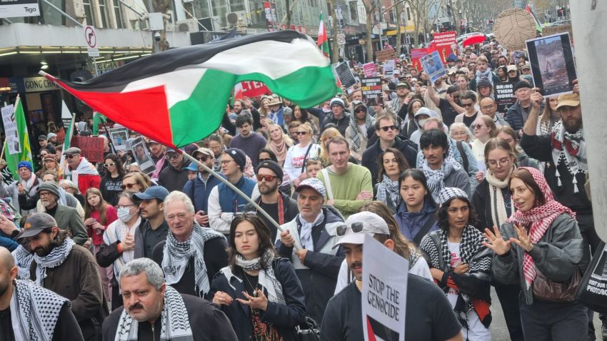Waving the Palestinian flag, Naarm/Melbourne, July 6