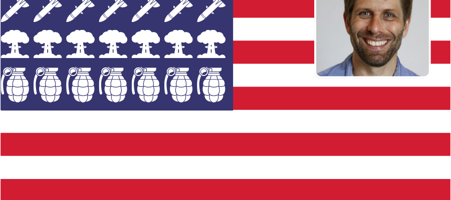 US flag with weapons