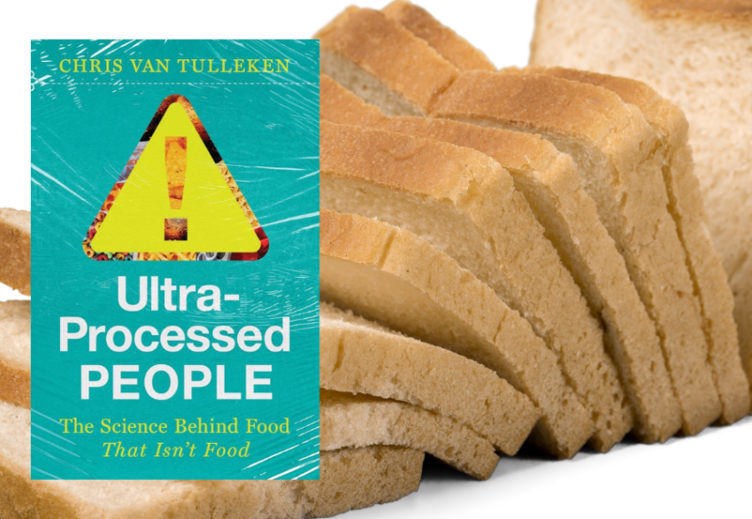 book cover, loaf of processed bread