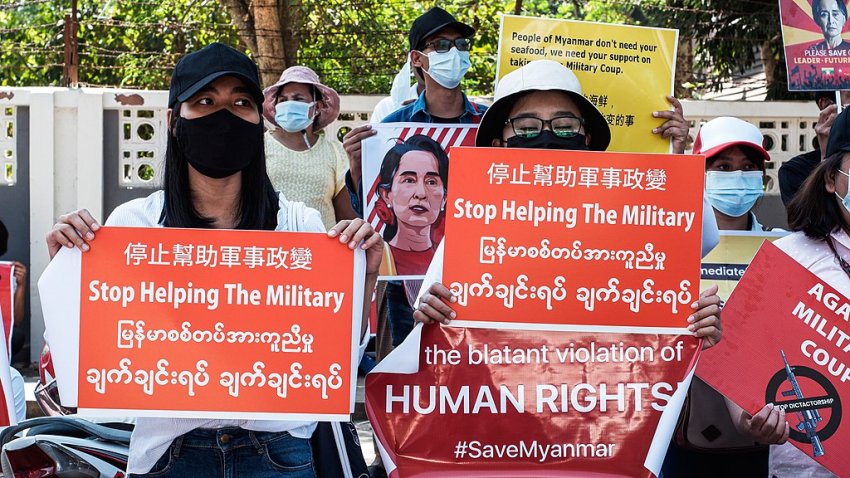 A protest against the military coup in Myanmar
