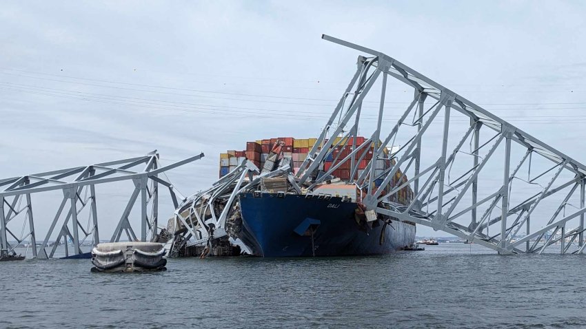 damage from a container ship collision with a bridge