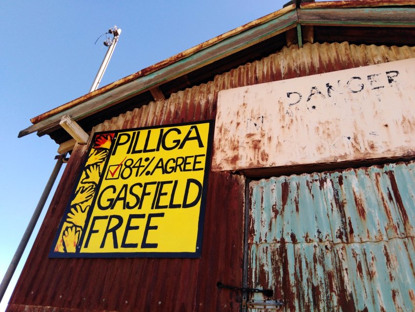 An anti-coal seam gas mural on a building in Pilliga township.