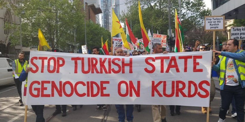A protest against Turkey's invasion of Rojava, in Melbourne on October 12.