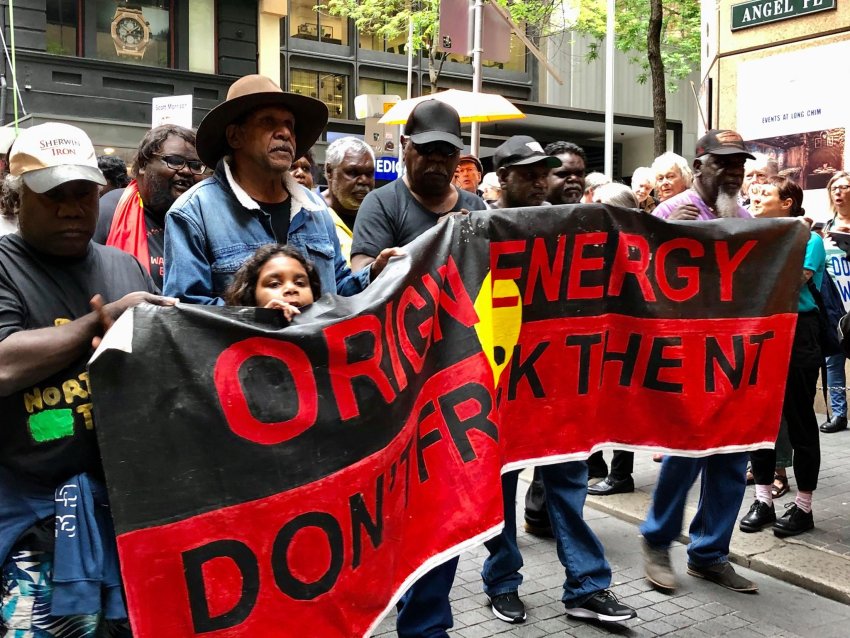 A protest by NT Traditional Owners outside Origin Energy's AGM