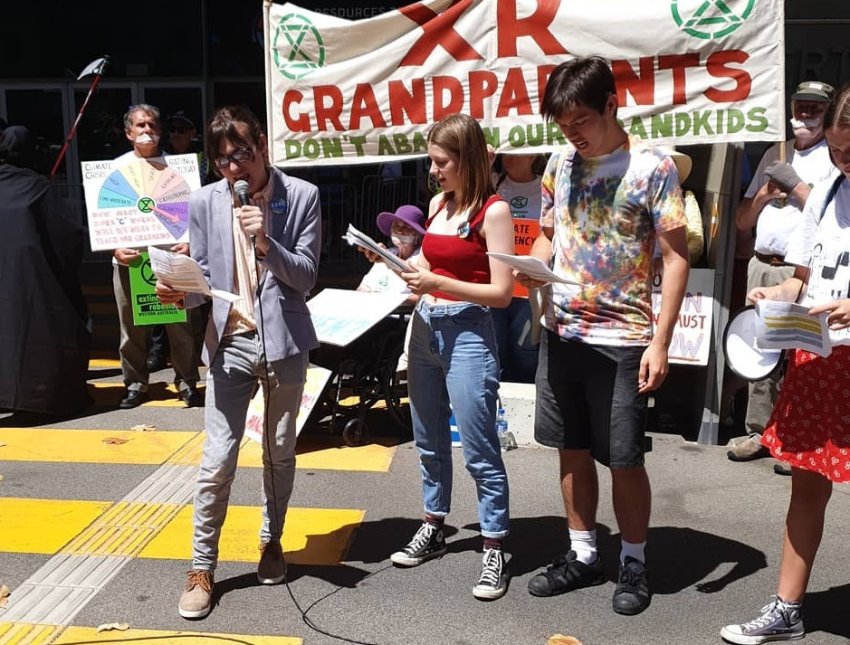School Strike 4 Climate WA activists speak at Blockade RTS in Perth on November 27.