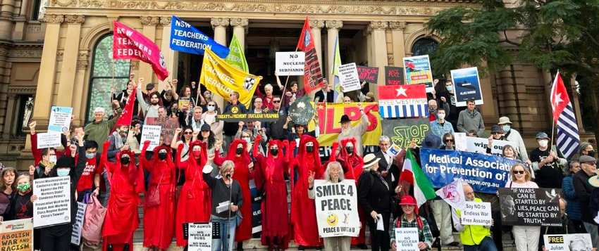 An anti-war protest on Hiroshima Day, August 6, at Sydney Town Hall