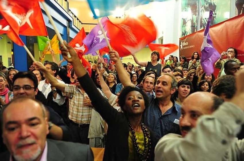 Activists wave flags