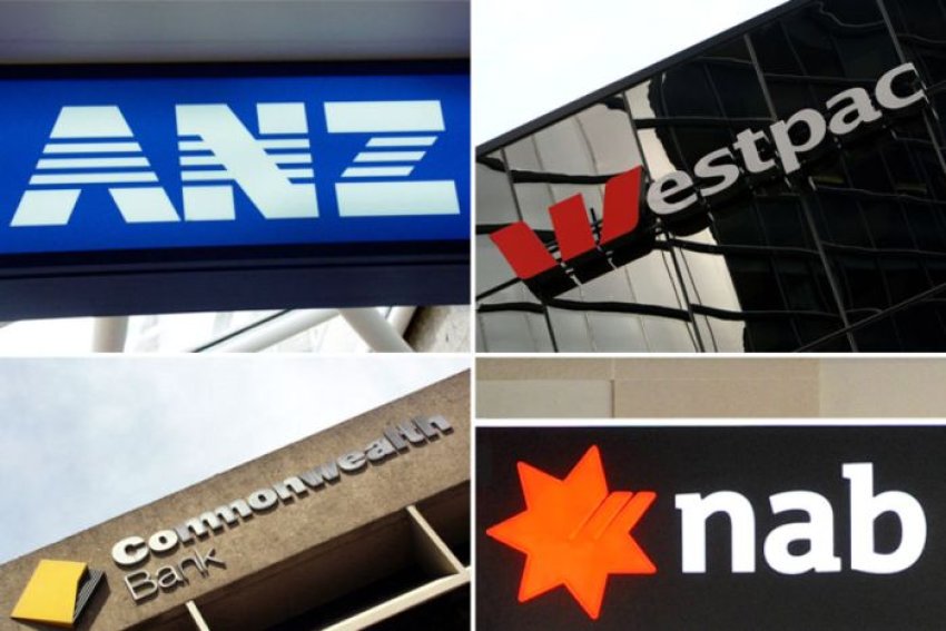 A collage of the 'big four' banks signs.