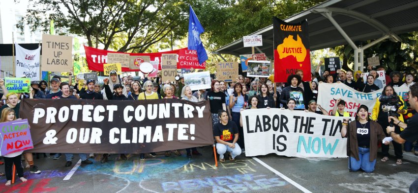 Time's up Labor: climate protest outside national conference