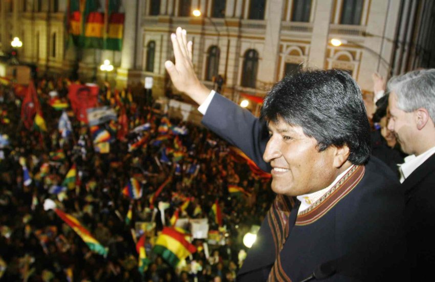 Bolivia's first indigenous president celebrates winning a recall referendum in August 2008.