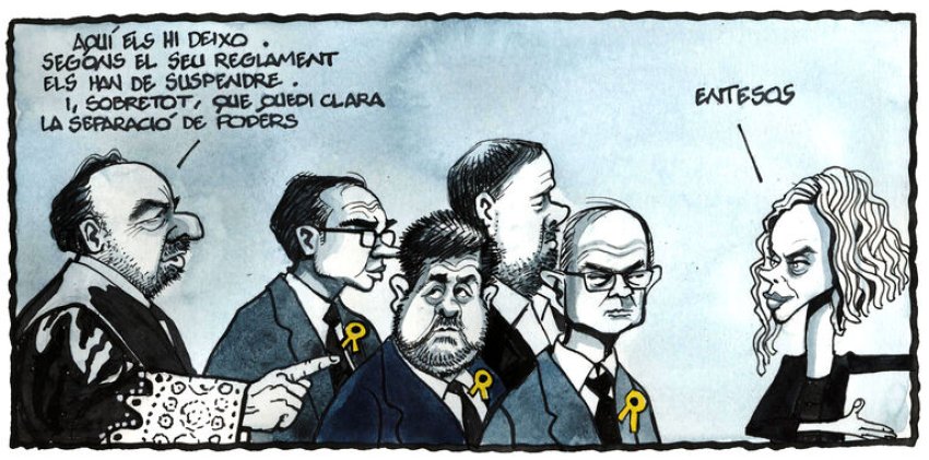 Supreme Court judge Marchena: "I'll leave them with you. According to your regulation they have to be suspended. And, above all, make sure the separation of powers is clear." Batet (PSOE Congress speaker): "Understood." (Ferreres, Ara)