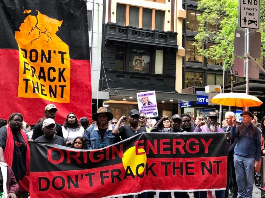 First Nations campaigners opposing Origin Energy's plans for the Beetaloo Basin.