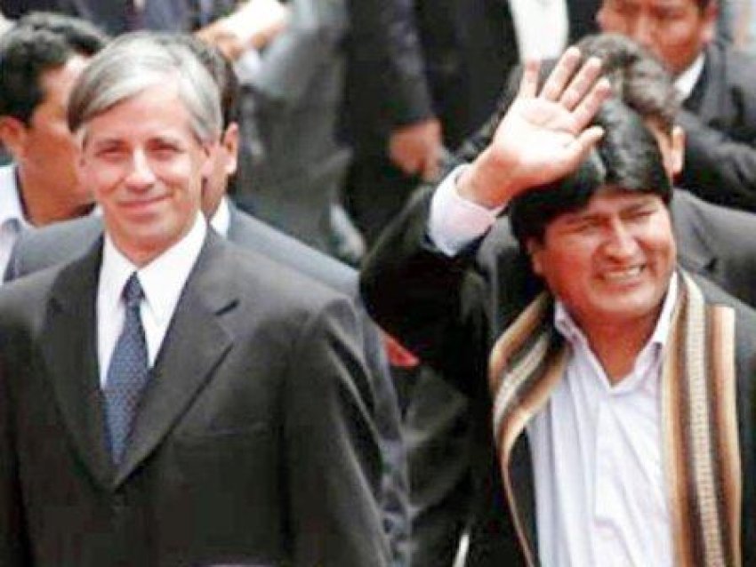 Bolivian Vice-President Alvaro Garcia Linera (left) with Bolivian President Evo Morales.