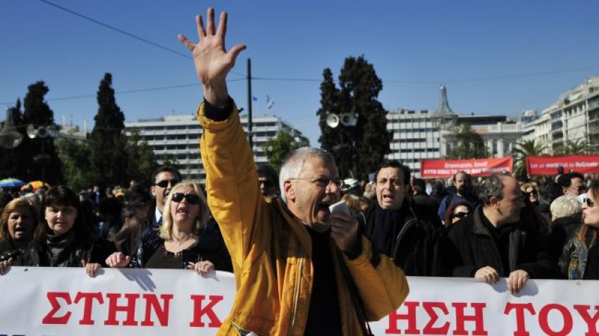 Anti-austerity protest in front of Greece's parliament, Athens, February 19.