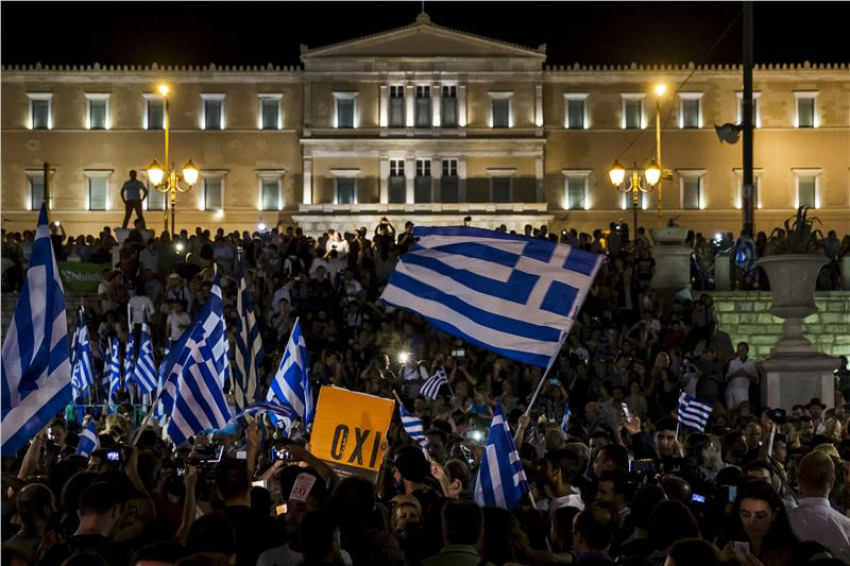 Greeks celebrate the victory of the "No" side in the July 5 referendum.