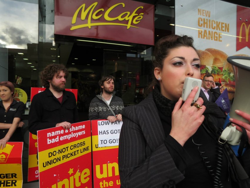 A McDonald's store picketted in New Zealand.