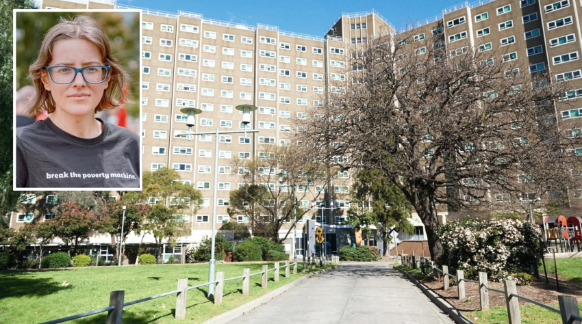 Kristin O'Connell and a public housing block in Melbourne