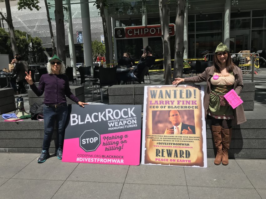 A protest against BlackRock in San Francisco on May 23.