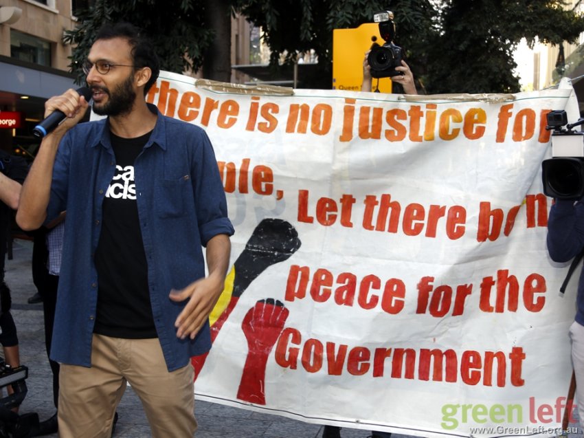 Jonathan Sri at a protest defending the right to protest in 2019.