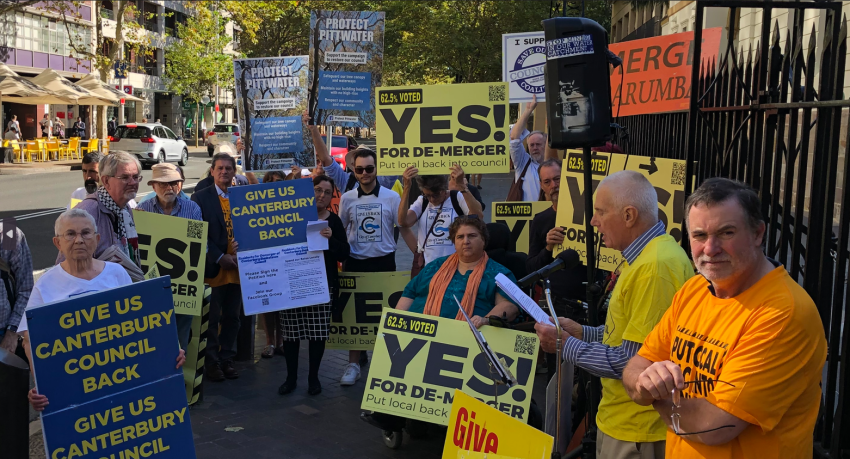 Keep local in council protest outside NSW Parliament