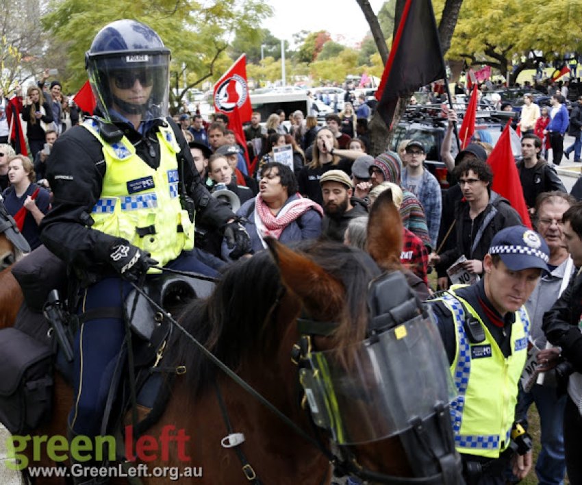 Mounted police at the protest