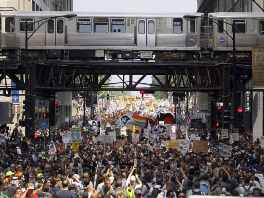 Thousands of people took to the streets of Chicago to protest against NATO on May 20.