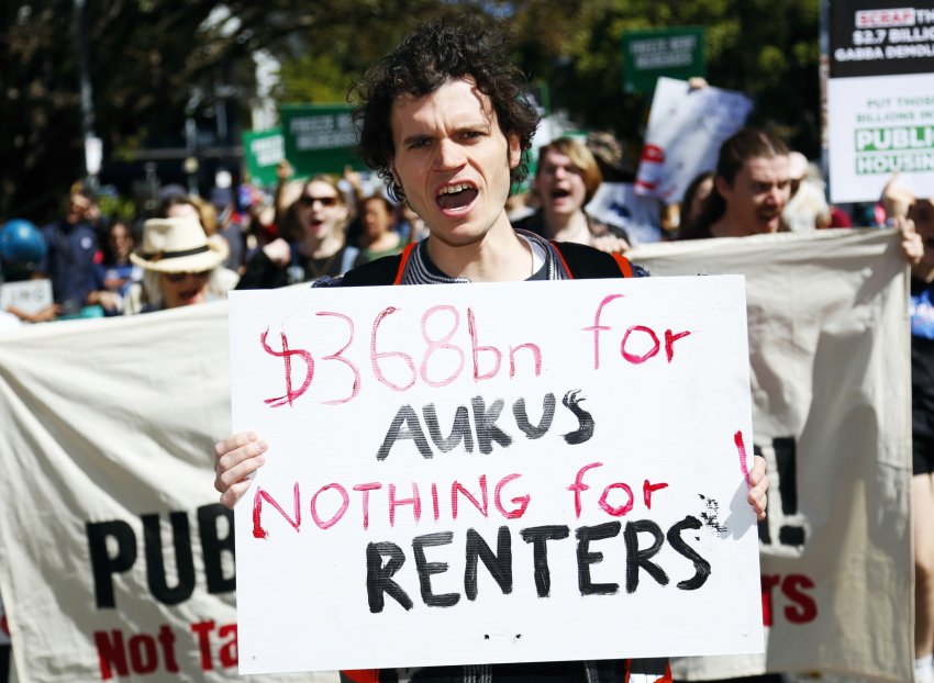 Housing protest outside the Labor national conference, August 19