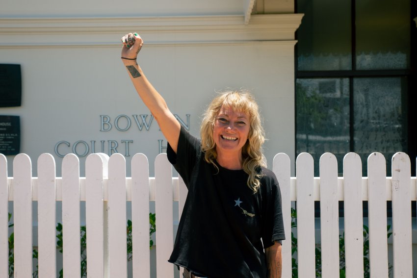 Juliet Lamont outside Bowen Bowen Magistrates Court on December 2. Photo: Frontline Action On Coal