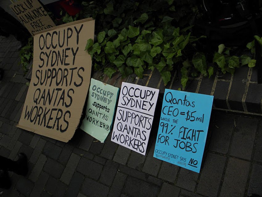 Occupy Sydney protest outside the Qantas conference at UNSW on October 28 2011.