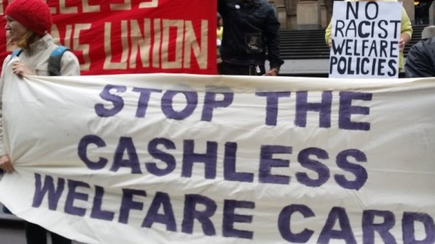 Stop the cashless welfare card banner