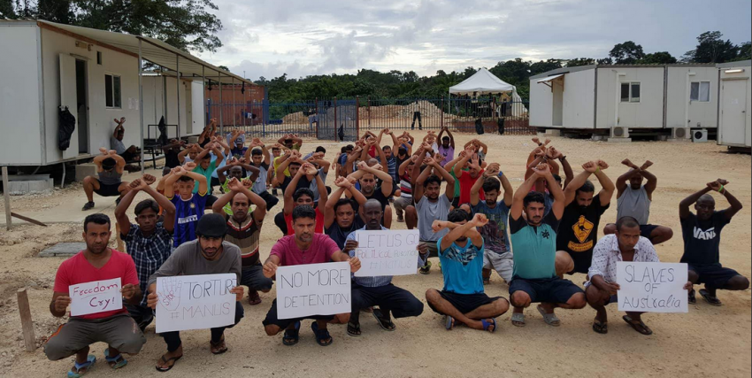 Refugees protest in Manus Island detention centre. Photo: Abdul Aziz Adam