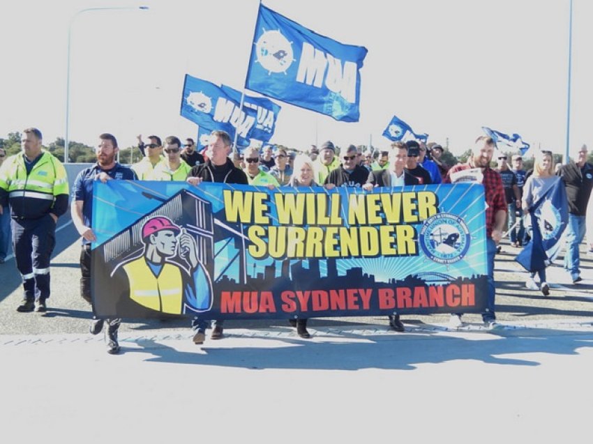 The August 11 rally was joined by Newcastle and Port Kembla members of the MUA