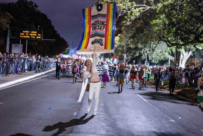 Pride in Protest float calls for police to not be allowed to march in the Mardi Gras parade.