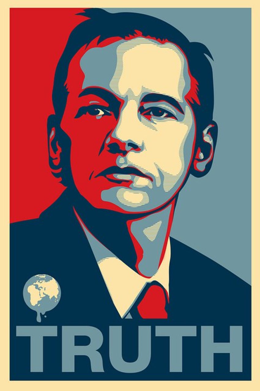 Assange Truth poster in the style of Shepard Fairey's 'Hope' artwork.