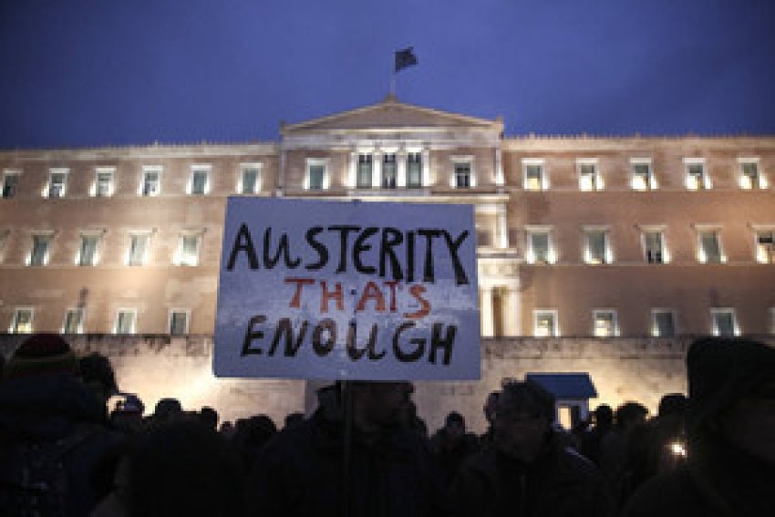 Protesters in Athens on February 11
