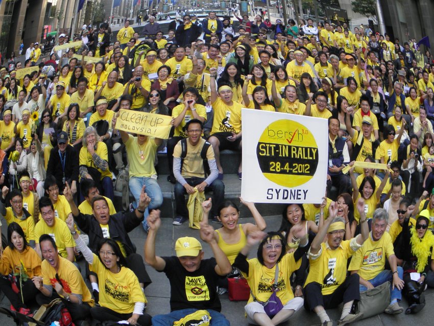 People take part in the Sydney Bersih 3.0 rally.
