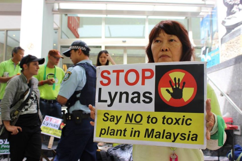 Malaysian activists outside Australian corporate polluter Lynas' HQ