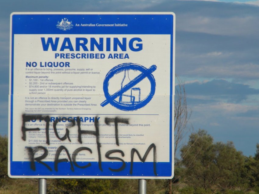 A 'prescribed area' sign typical of those in remote Aboriginal communities in the NT.