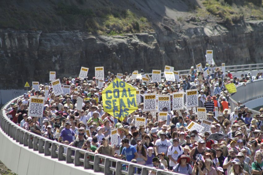 Three thousand people marched over the Seacliff Bridge near Clifton
