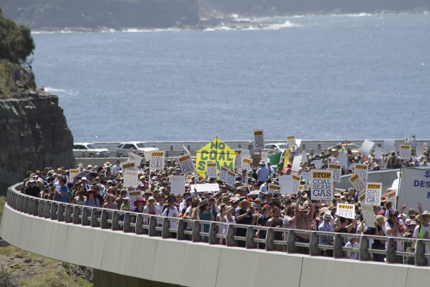 3000 people marched across the Sea Cliff Bridge, Coalcliff, NSW, on October 16.