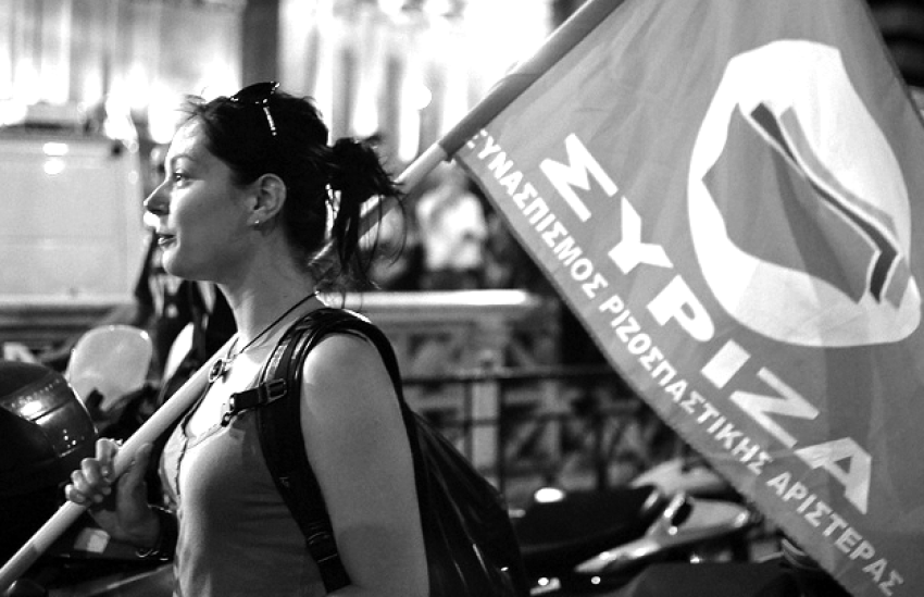 SYRIZA activist with flag