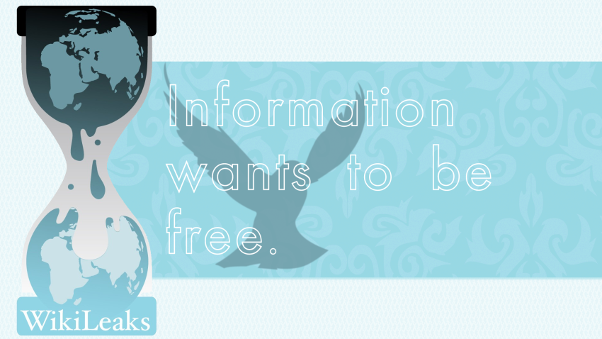 Wikileaks graphic that says 'Information wants to be free'.