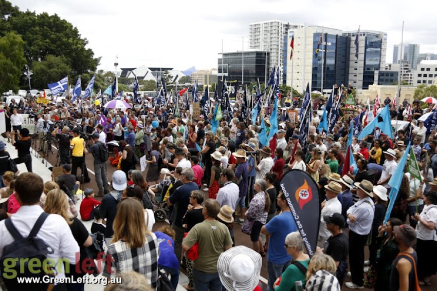 Protesters carry a 'sea of flags'