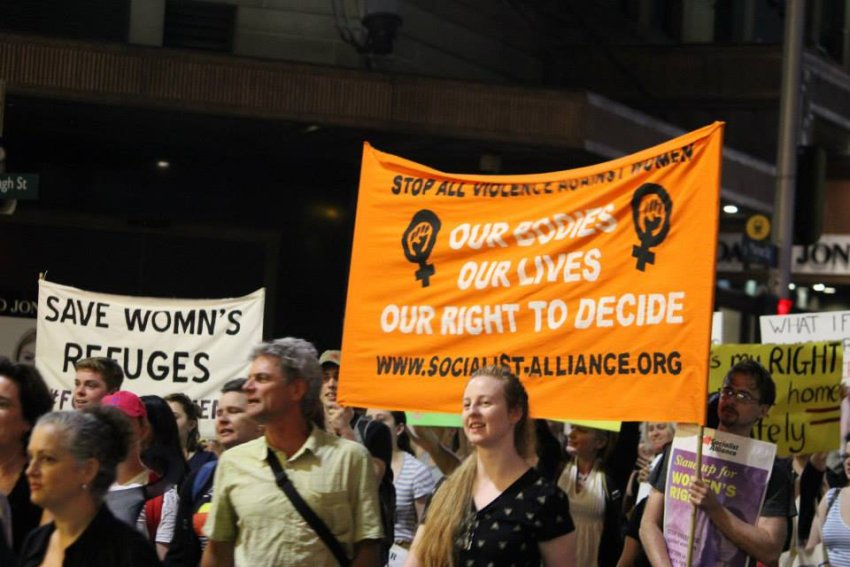 Socialist Alliance banner at Reclaim the Night rally