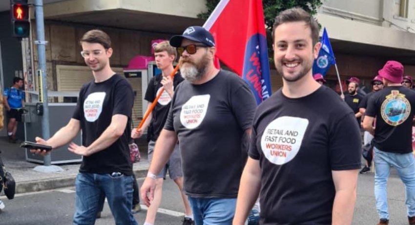 Stephen Bates marches with RAFFWU members on Labour Day