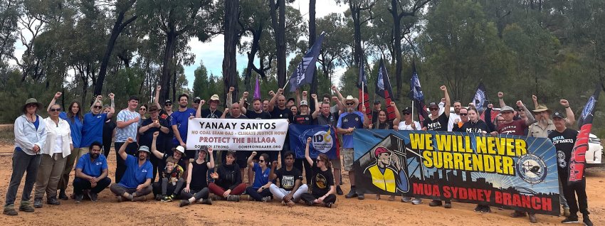 Unionsts from various unions support the Gomeroi campaign against Santos