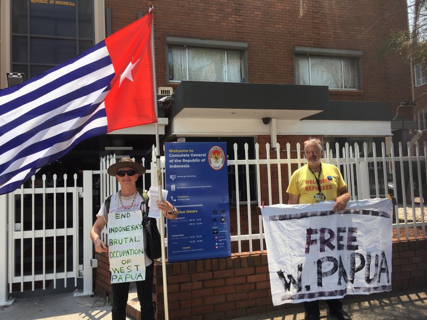 A vigil for West Papua outside the Indonesian consulate in Sydney.