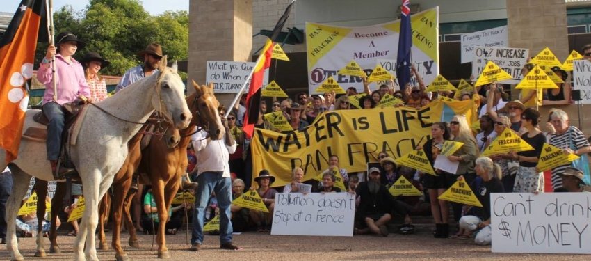 Protesters outside the NT Labor Party conference